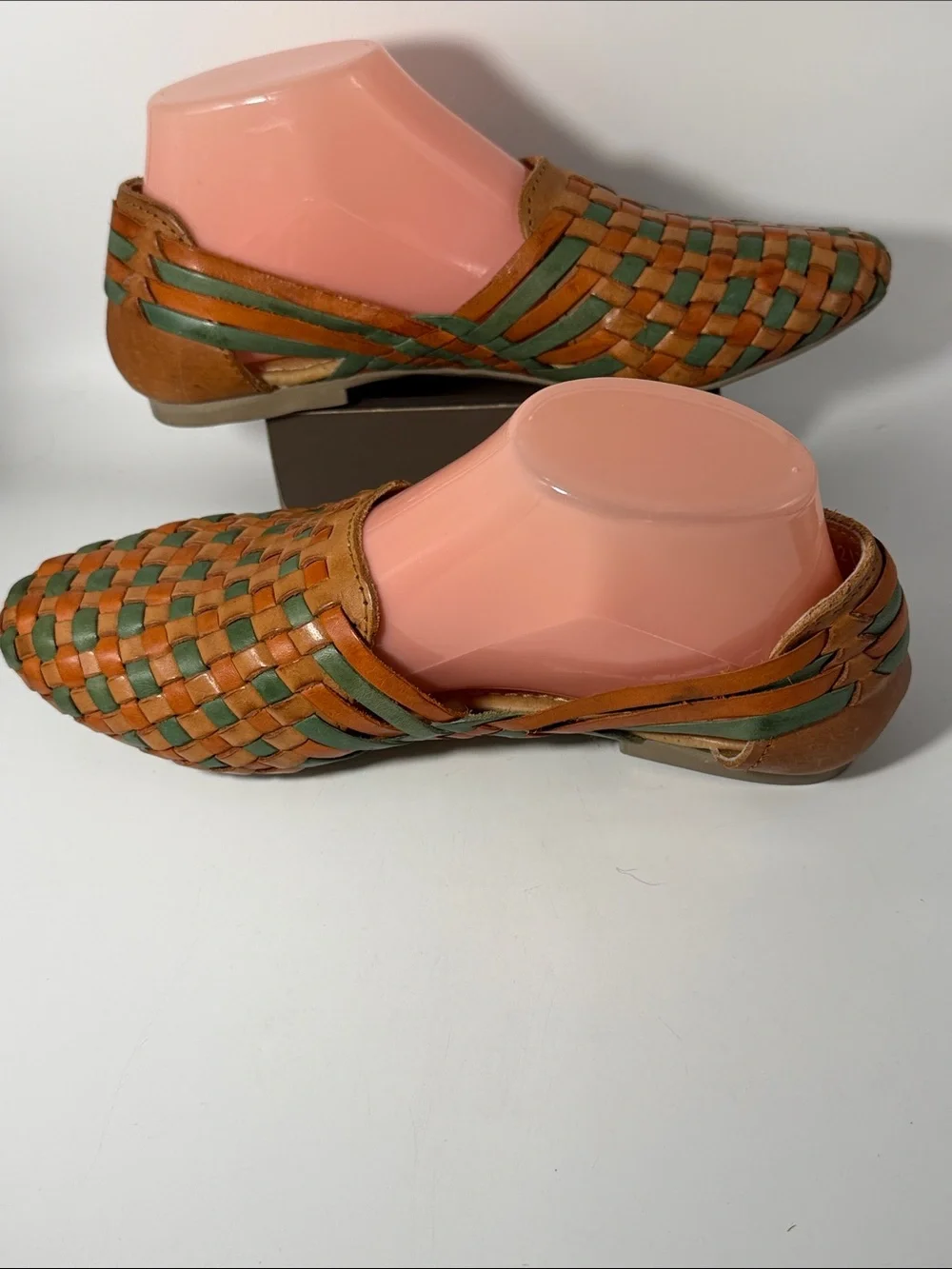D’Arte Tan/Green Woven Leather Slip-on Shoes Sz 7